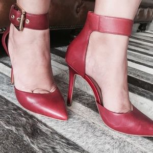 Aldo women heels dark red leather  cherry color